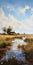 Charming Dutch Landscape Painting Of Grass By The Water