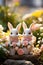 Charming Easter Bunny Figurines Nestled Amongst Blooming Spring Flowers