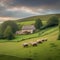 A charming English countryside scene with rolling hills, sheep, and a country cottage Idyllic and pastoral setting3