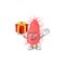 Charming escherichia mascot design has a red box of gift