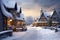 Charming European countryside village immersed in the tranquility of a snowy winter landscape