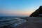 The charming evening landscape of the Black Sea and the lunar sky over it