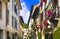 Charming floral decorated streets of medieval town Asolo in Veneto. Traditional Italy series
