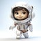 A charming and friendly cartoon astronaut with a big smile, dressed in a detailed spacesuit, ready for a space adventure