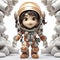A charming and friendly cartoon astronaut with a big smile, dressed in a detailed spacesuit, ready for a space adventure