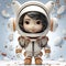 A charming and friendly cartoon astronaut with a big smile, dressed in a detailed spacesuit, ready for a space adventure