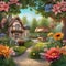 Charming garden scene with blooming flowers and curious animals Delightful and whimsical illustration for nature or gardening-th