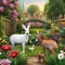 Charming garden scene with blooming flowers and curious animals Delightful and whimsical illustration for nature or gardening-th