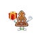 Charming gingerbread tree mascot design has a red box of gift