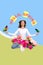 Charming girl practicing yoga inner balance hold butterflies on fingers have flowers in gynecology health care zone