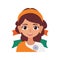 A charming girl\\\'s face in vector form is isolated on an Indian flag. Cheers to independence Day!