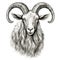 Charming Goat Head Illustration In Black And White Ink