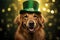 Charming Golden Retriever in Festive Hat Ready for St. Patrick's Day - Generative AI