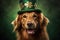 Charming Golden Retriever in Festive Hat Ready for St. Patrick's Day - Generative AI