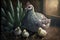 Charming grey mama chicken with cute fluffy chicks