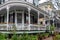 Charming home facade in Savannah, Georgia on a cloudy day