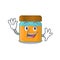 A charming honey jar mascot design style smiling and waving hand