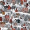 Charming houses of a picturesque winter town. A peaceful Christmas wonderland. AI generative Xmas postcard design.