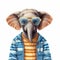 Charming Hyperrealistic Elephant Illustration With Sunglasses And Striped Shirt