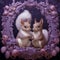 Charming Hyperrealistic Fantasy Illustration Of Two Squirrels In An Ornate Purple Frame