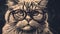 A charming illustration of a cat wearing glasses, with a curious expression on its face, generative ai