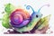 A charming illustration of a kawaii-style snail, featuring adorable and endearing details, showcasing its cute and friendly