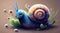 A charming illustration of a kawaii-style snail, featuring adorable and endearing details, showcasing its cute and friendly