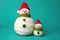 Charming image of couple of snowmen sitting next to each other. Perfect for winter-themed designs or