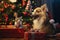 A charming image featuring pets interacting with Christmas gifts under the tree, portraying the inclusion of furry family members
