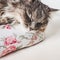 Charming kitty, lying on a white pillow