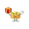 Charming lemon cream pancake mascot design has a red box of gift