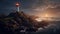 A charming lighthouse photo realistic illustration - Generative AI.