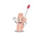 A charming lip tint mascot design style smiling and waving hand