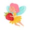 Charming Little Fairy or Pixie with Wings Carrying Strawberry Vector Illustration