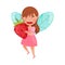 Charming Little Fairy or Pixie with Wings Carrying Strawberry Vector Illustration