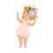 Charming Little Girl with Freckles and Curly Hair in Fancy Dress as Bride and Groom Attendant Vector Illustration