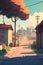 Charming Lo-Fi Animation Style: Exploring a Quaint Rural Street.