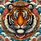 A charming mandala tiger in bold painting art, great Japanese waves, artistic, beautiful, animal design