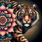 A charming mandala tiger with flower, elegance, beauty, aesthetic, 3D digital art, animal creatures, cinematic