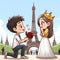 Charming Marriage Proposal at the Eiffel Tower Captured in Animated Illustration