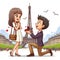 Charming Marriage Proposal at the Eiffel Tower Captured in Animated Illustration
