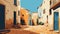 Charming Mediterranean City Street Illustration With Soft Tonal Colors
