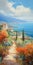 Charming Mediterranean Landscape: Detailed Oil Painting Of A Path To The Sea
