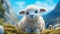 Charming Merino Sheep With Big Blue Eyes In Disney Animation Style