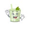 A charming mojito lemon cocktail mascot design style smiling and waving hand