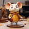 Charming Mouse Figurine In Yellow Jacket - High Quality Wood Sculpture