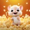 Charming Mouse With Popcorn On Orange Background - Vray Tracing Style
