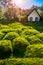 Charming mystical scene with turf roof church in old Iceland traditional style and mystical cemetery in Hof, Skaftafell,