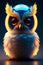 Charming Mythical Owl. Silent, Mysterious and Wise Bird of Prey Holding Lonely Eyes Wide Open, AI Generative Illustration