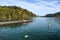 the charming natural scenery of Lake Bled with Alps at background and blue water